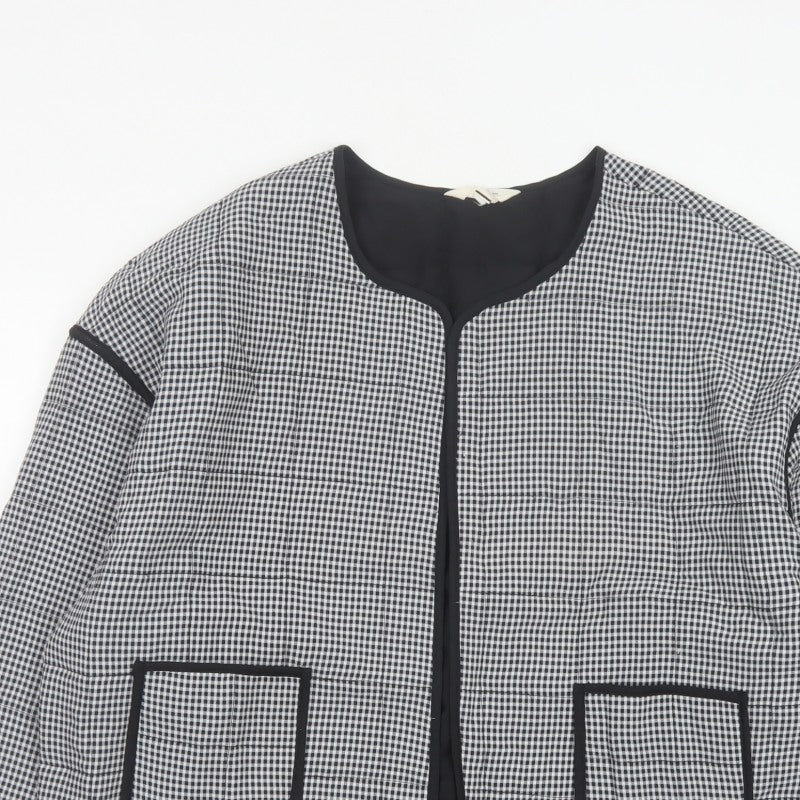 River Island Women’s Black Check Collarless Jacket Size L Lined