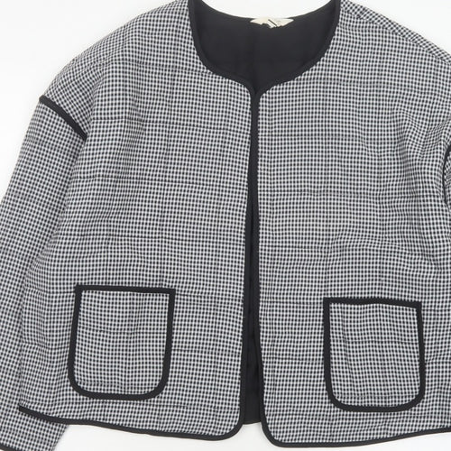 River Island Women’s Black Check Collarless Jacket Size L Lined