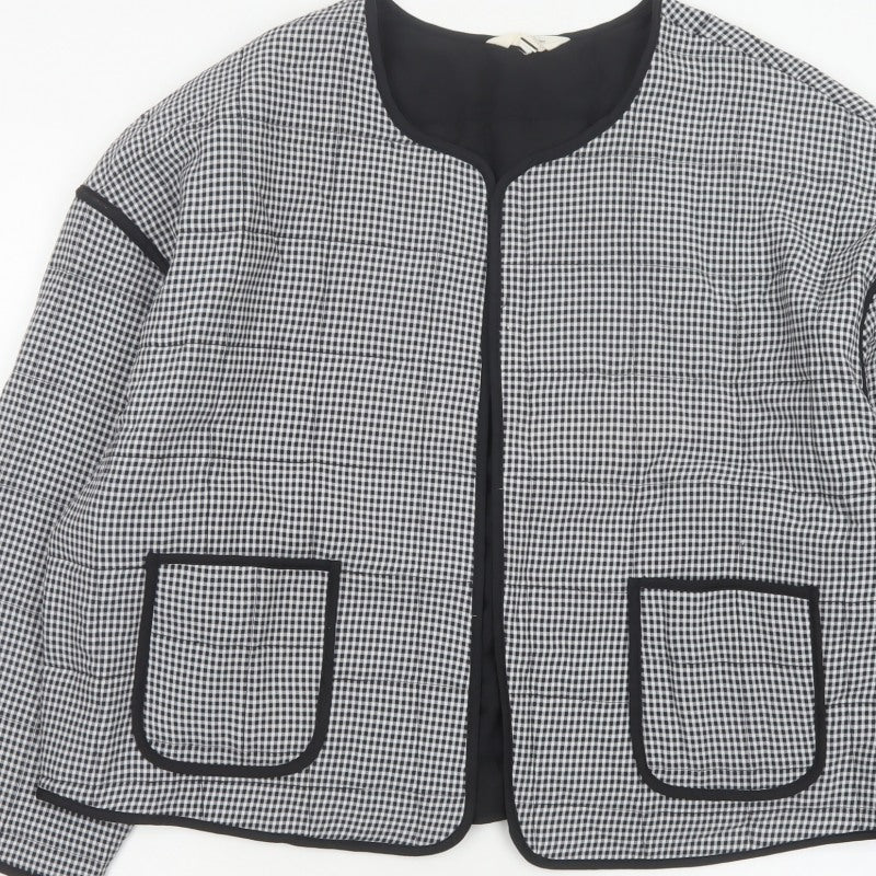 River Island Women’s Black Check Collarless Jacket Size L Lined