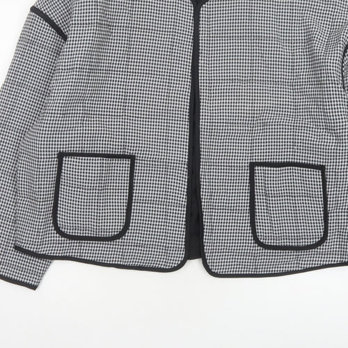 River Island Women’s Black Check Collarless Jacket Size L Lined