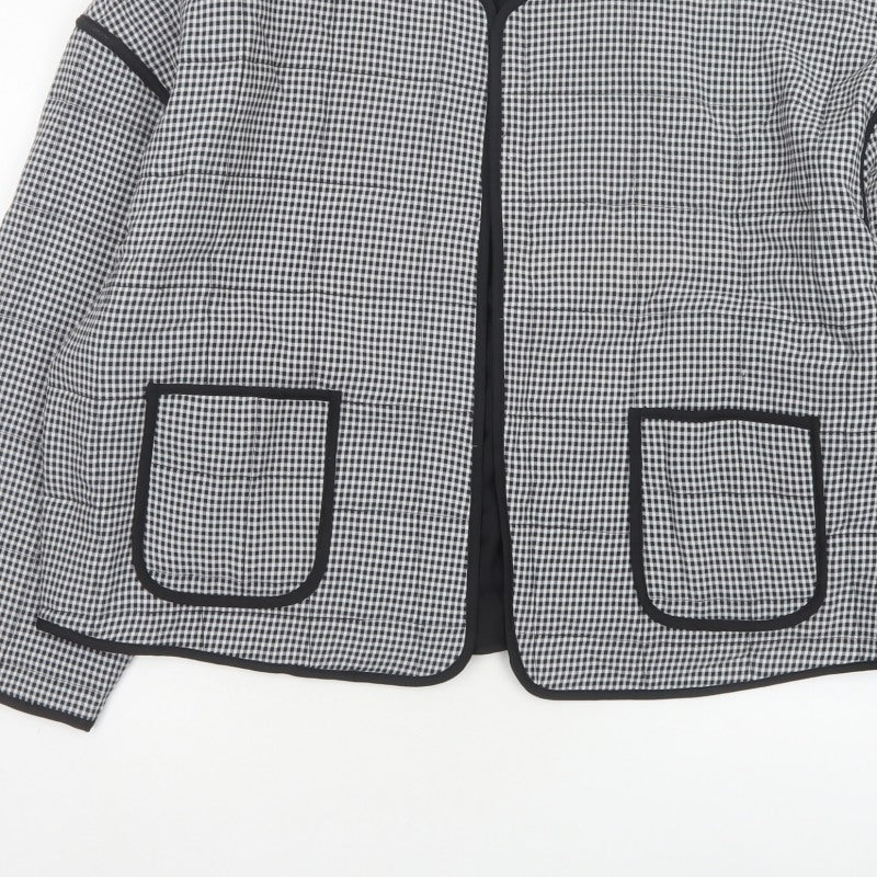 River Island Women’s Black Check Collarless Jacket Size L Lined