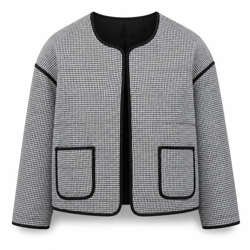 River Island Women’s Black Check Collarless Jacket Size L Lined