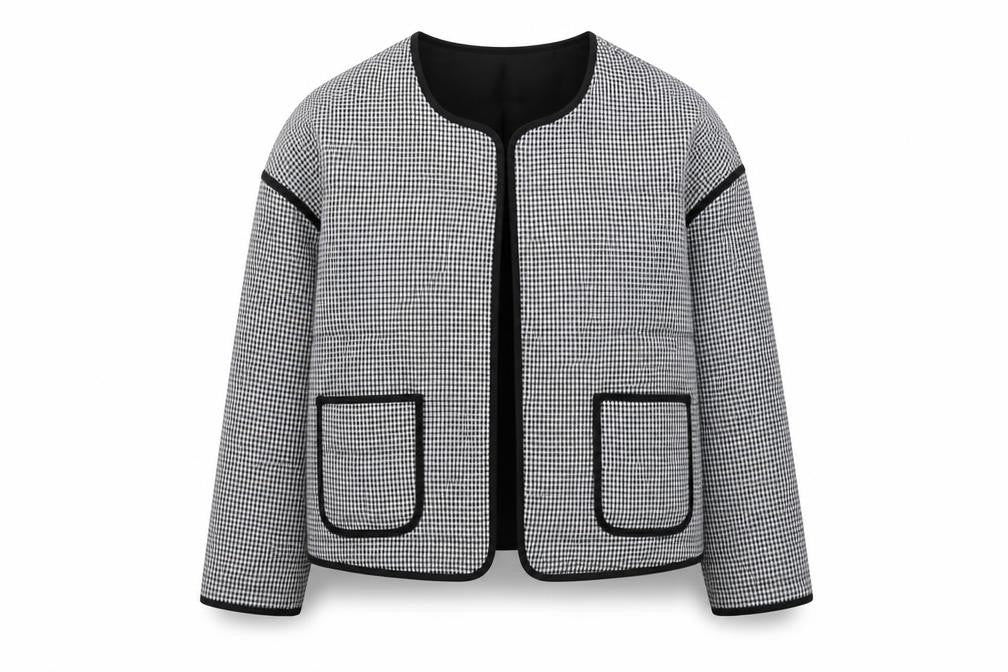 River Island Women’s Black Check Collarless Jacket Size L Lined