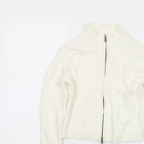 M&S Girls Ivory Full Zip Rib Knit Cotton Jumper Cardigan 9-10 Years