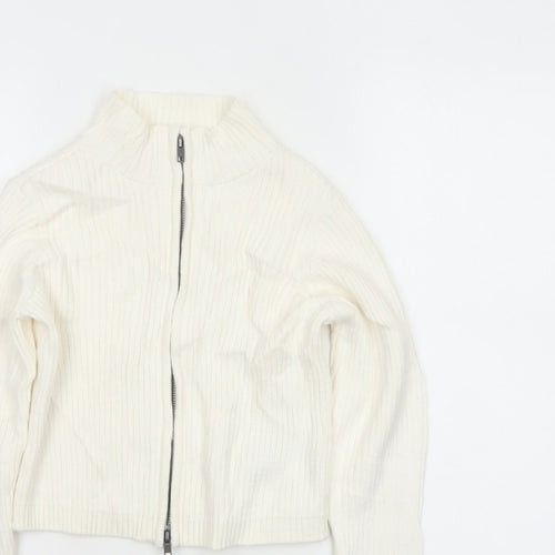 M&S Girls Ivory Full Zip Rib Knit Cotton Jumper Cardigan 9-10 Years