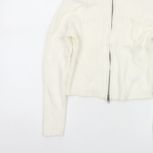 M&S Girls Ivory Full Zip Rib Knit Cotton Jumper Cardigan 9-10 Years