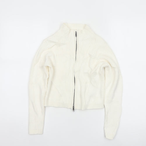 M&S Girls Ivory Full Zip Rib Knit Cotton Jumper Cardigan 9-10 Years