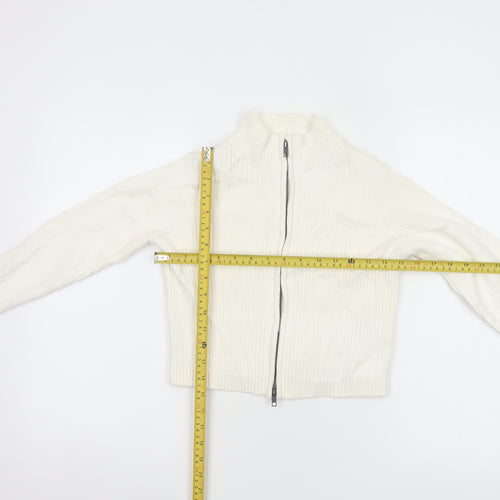 M&S Girls Ivory Full Zip Rib Knit Cotton Jumper Cardigan 9-10 Years