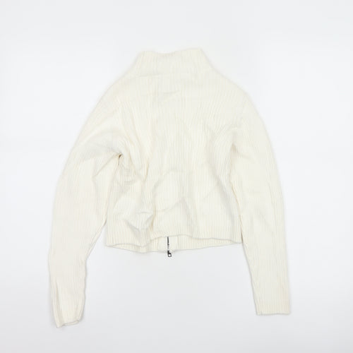 M&S Girls Ivory Full Zip Rib Knit Cotton Jumper Cardigan 9-10 Years
