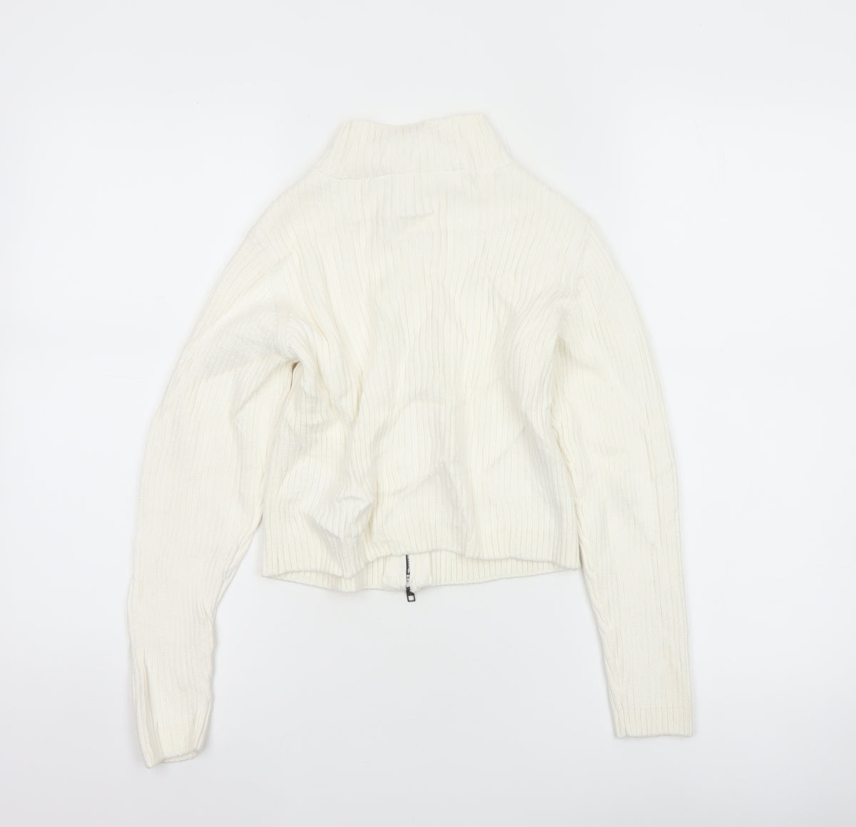 M&S Girls Ivory Full Zip Rib Knit Cotton Jumper Cardigan 9-10 Years