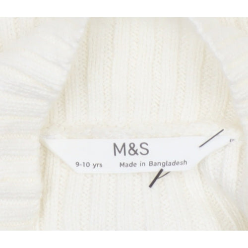 M&S Girls Ivory Full Zip Rib Knit Cotton Jumper Cardigan 9-10 Years