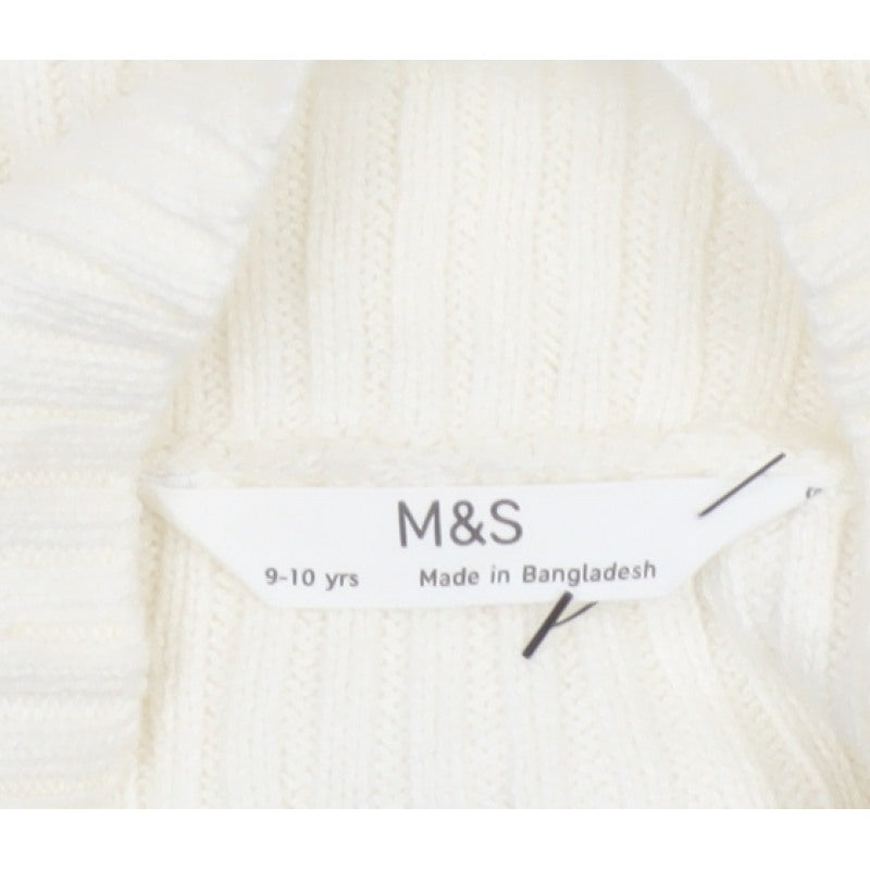 M&S Girls Ivory Full Zip Rib Knit Cotton Jumper Cardigan 9-10 Years