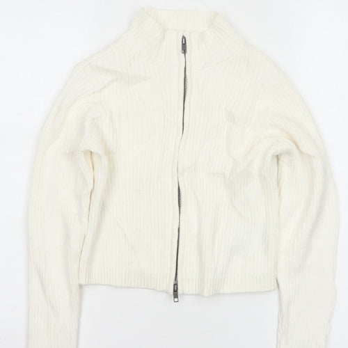 M&S Girls Ivory Full Zip Rib Knit Cotton Jumper Cardigan 9-10 Years