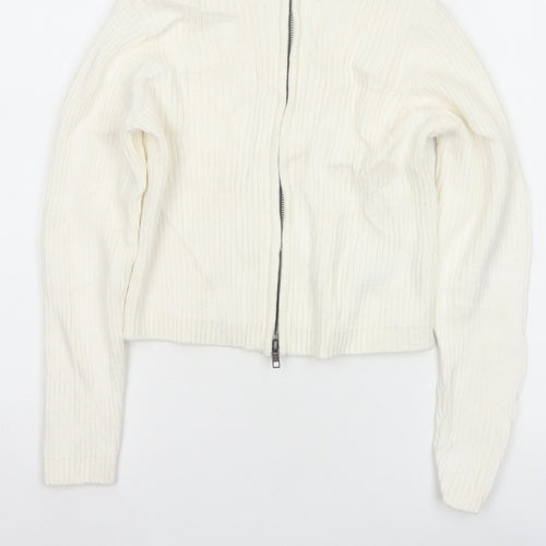 M&S Girls Ivory Full Zip Rib Knit Cotton Jumper Cardigan 9-10 Years