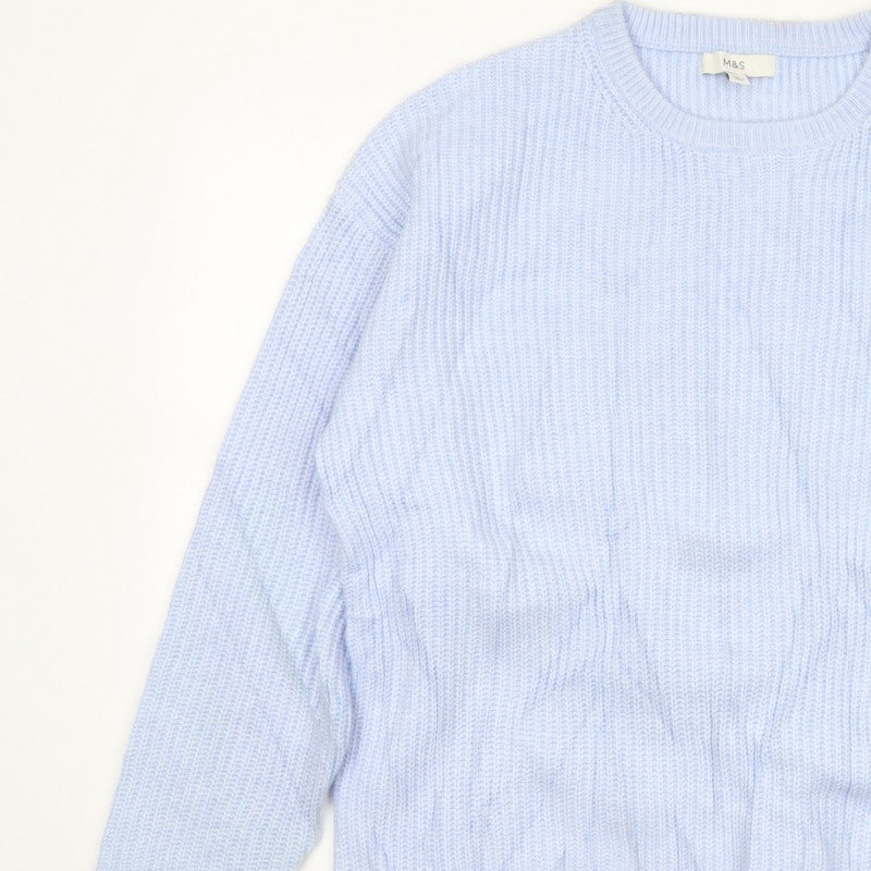 Marks and Spencer Women Blue L Rib Knit Crew Neck Pullover Jumper