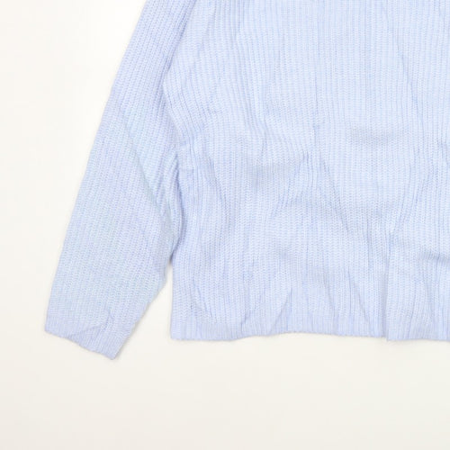 Marks and Spencer Women Blue L Rib Knit Crew Neck Pullover Jumper