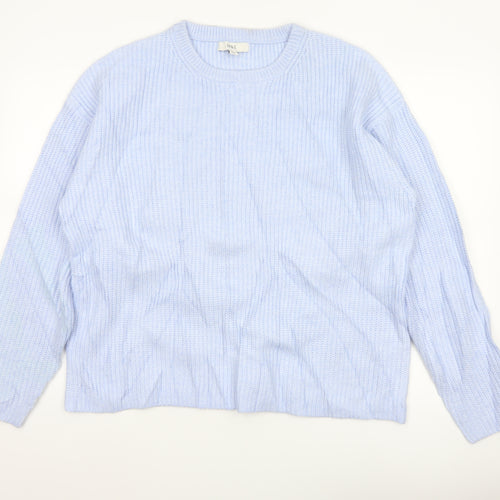 Marks and Spencer Women Blue L Rib Knit Crew Neck Pullover Jumper