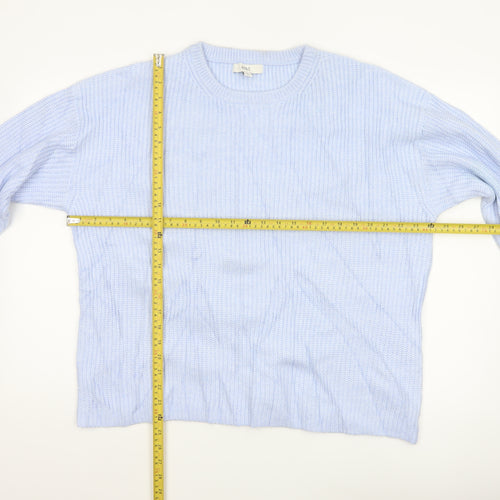 Marks and Spencer Women Blue L Rib Knit Crew Neck Pullover Jumper