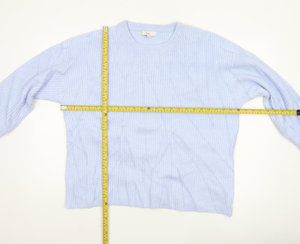 Marks and Spencer Women Blue L Rib Knit Crew Neck Pullover Jumper