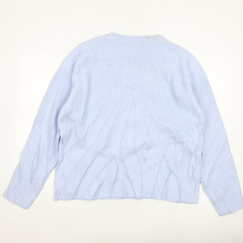 Marks and Spencer Women Blue L Rib Knit Crew Neck Pullover Jumper