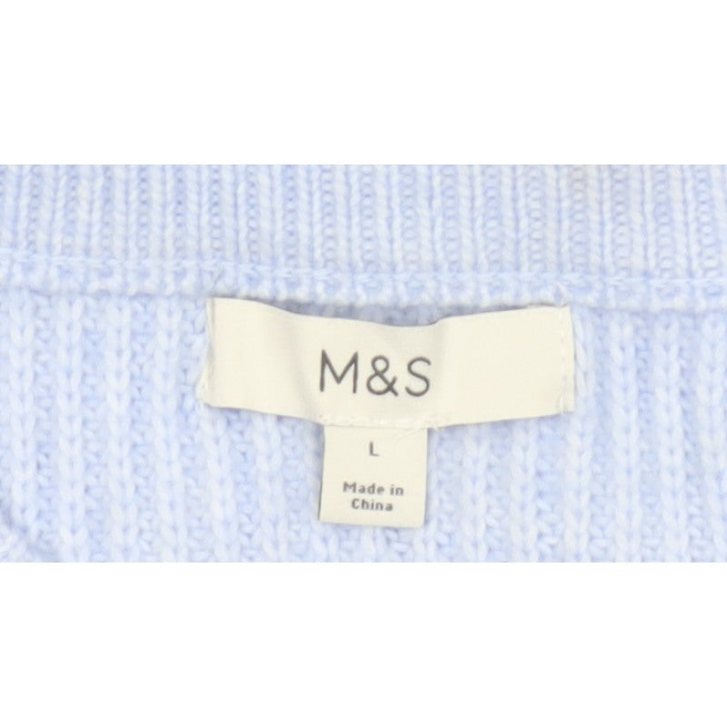 Marks and Spencer Women Blue L Rib Knit Crew Neck Pullover Jumper