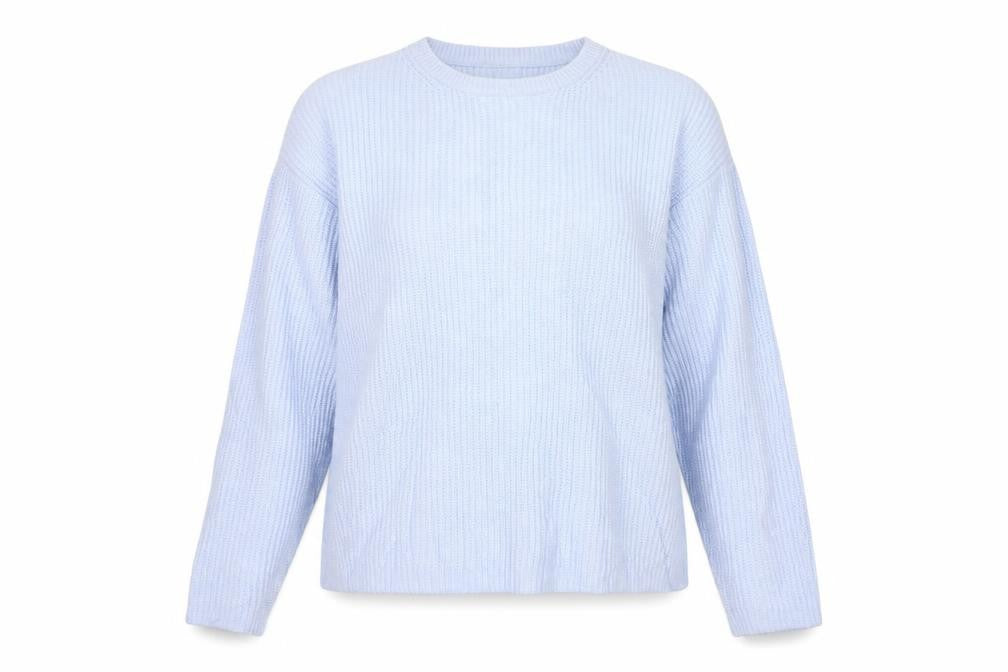 Marks and Spencer Women Blue L Rib Knit Crew Neck Pullover Jumper