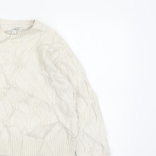 Marks and Spencer Women Ivory XS Cable-Knit Crew Neck Pullover Jumper
