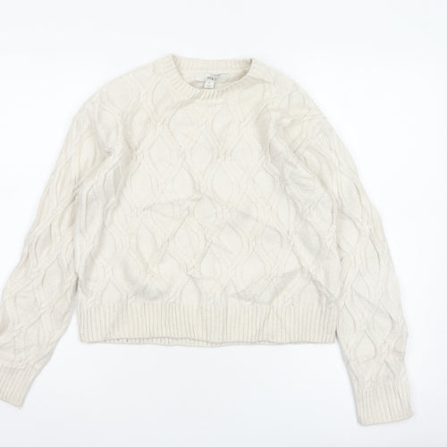 Marks and Spencer Women Ivory XS Cable-Knit Crew Neck Pullover Jumper