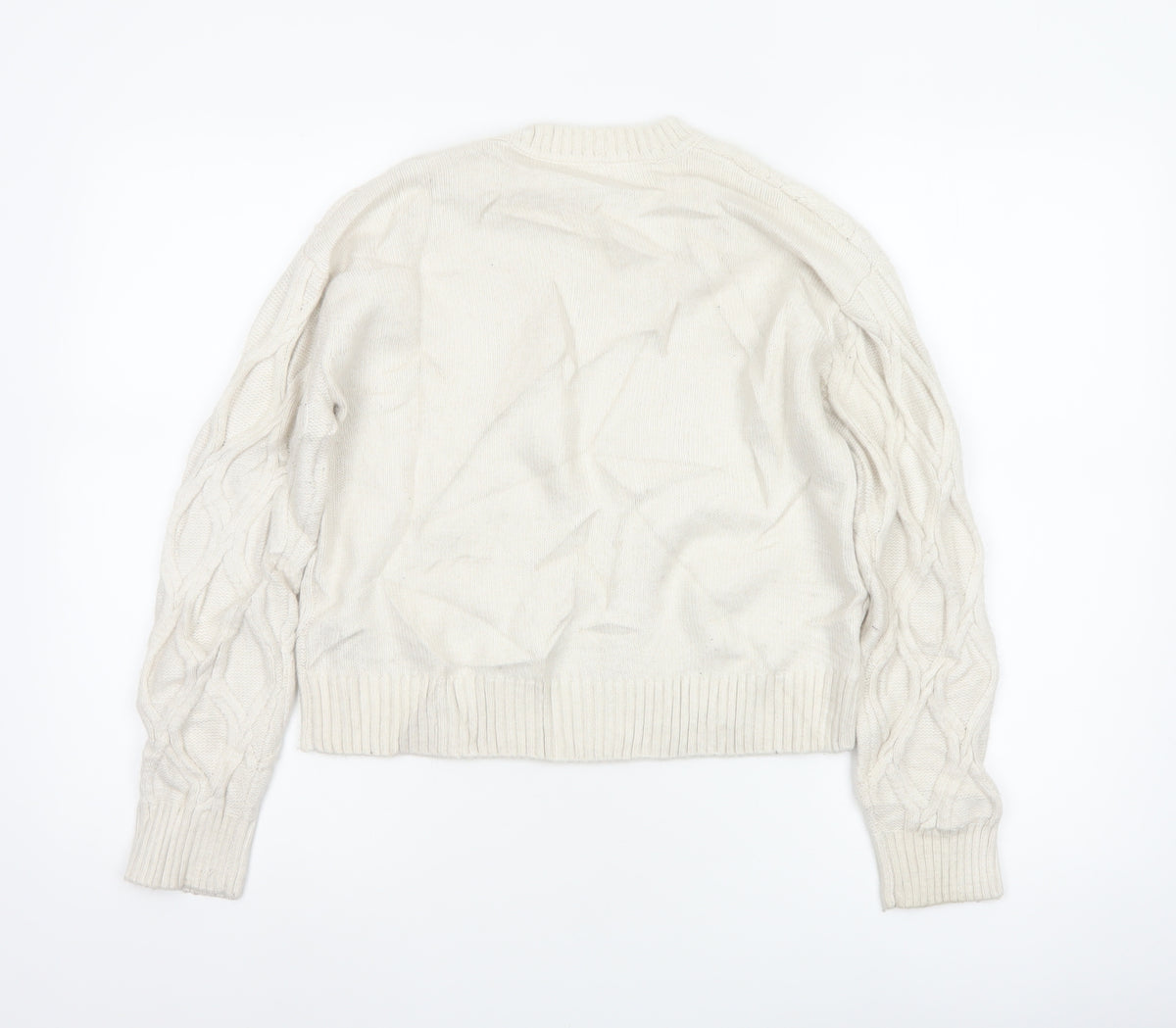 Marks and Spencer Women Ivory XS Cable-Knit Crew Neck Pullover Jumper