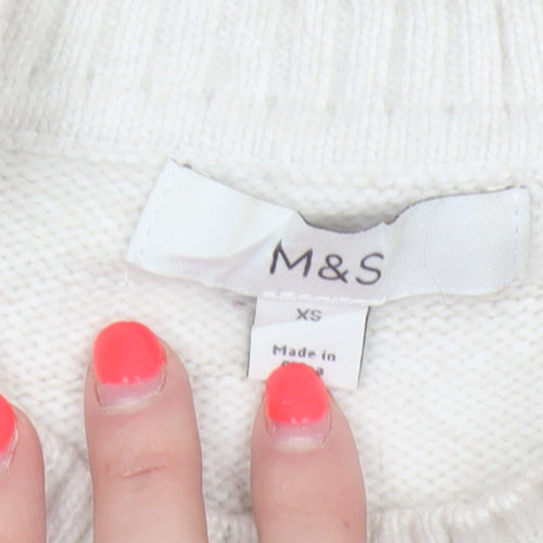 Marks and Spencer Women Ivory XS Cable-Knit Crew Neck Pullover Jumper