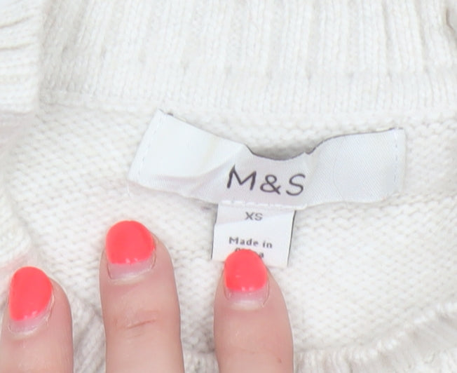 Marks and Spencer Women Ivory XS Cable-Knit Crew Neck Pullover Jumper