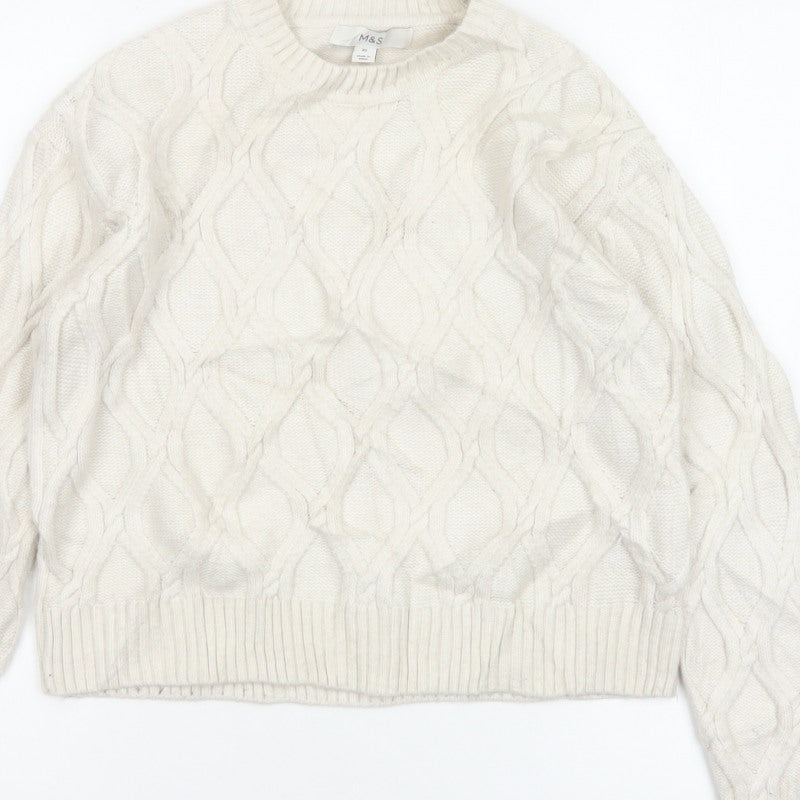 Marks and Spencer Women Ivory XS Cable-Knit Crew Neck Pullover Jumper