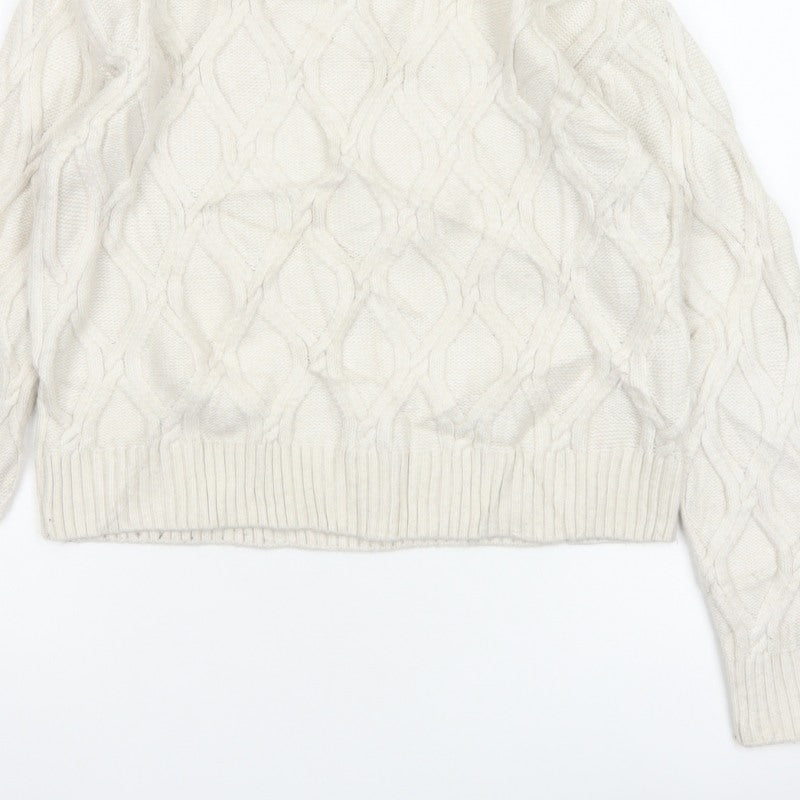 Marks and Spencer Women Ivory XS Cable-Knit Crew Neck Pullover Jumper
