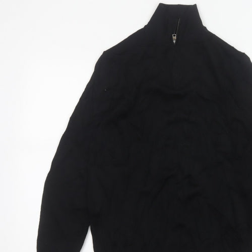 Autograph Men Black M Extra Fine Merino Wool 1/4 Zip High Neck Jumper