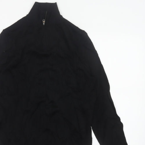 Autograph Men Black M Extra Fine Merino Wool 1/4 Zip High Neck Jumper