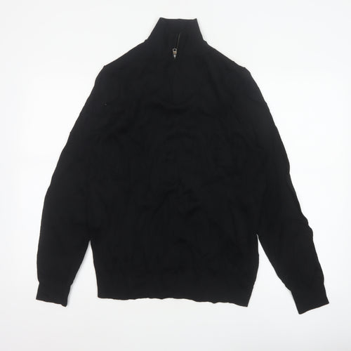 Autograph Men Black M Extra Fine Merino Wool 1/4 Zip High Neck Jumper