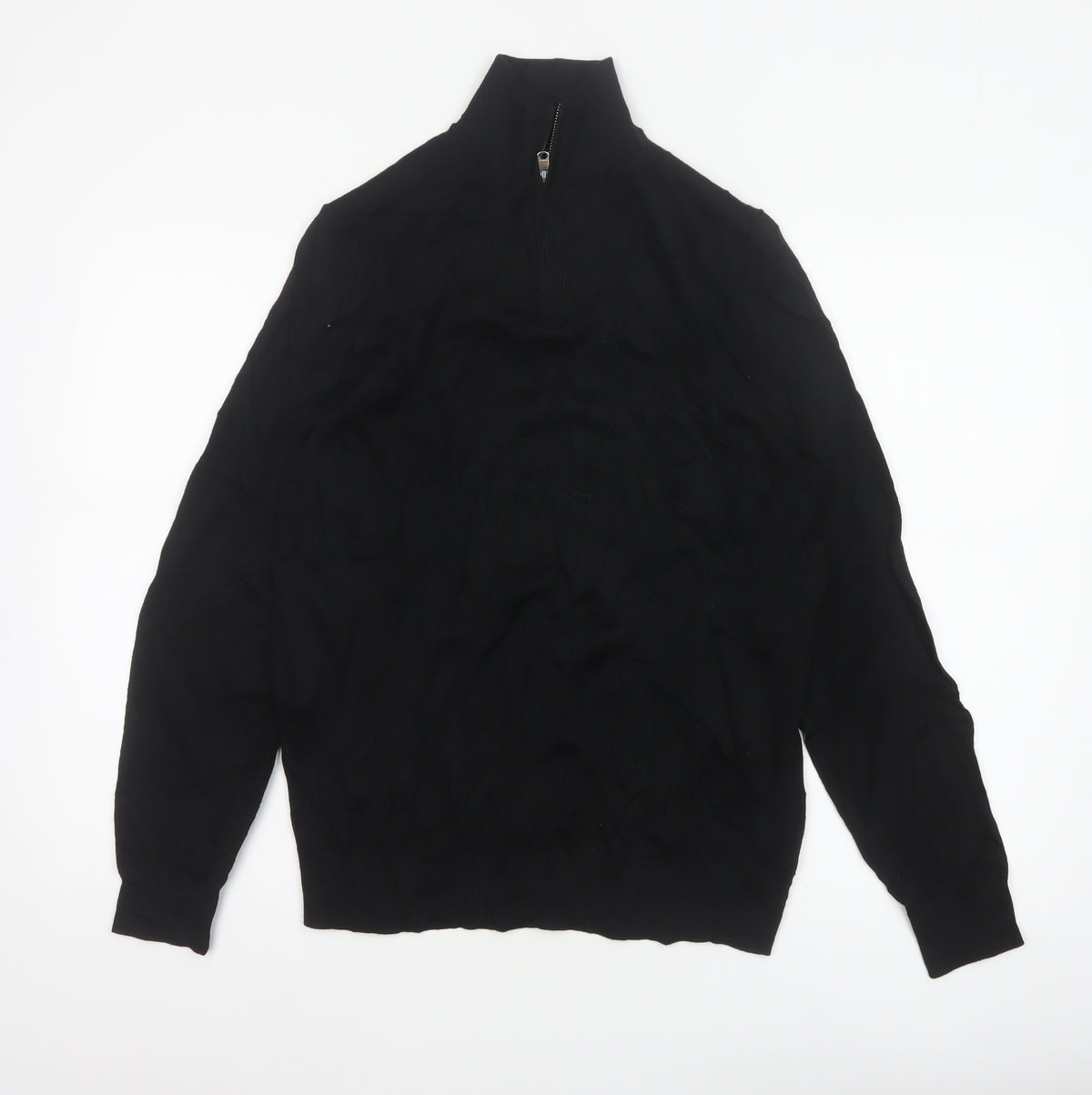 Autograph Men Black M Extra Fine Merino Wool 1/4 Zip High Neck Jumper