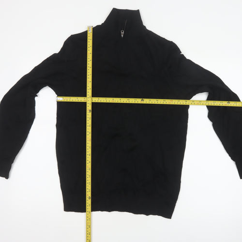 Autograph Men Black M Extra Fine Merino Wool 1/4 Zip High Neck Jumper