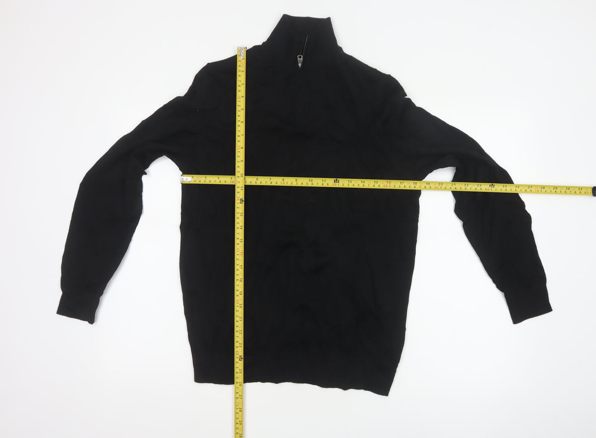 Autograph Men Black M Extra Fine Merino Wool 1/4 Zip High Neck Jumper