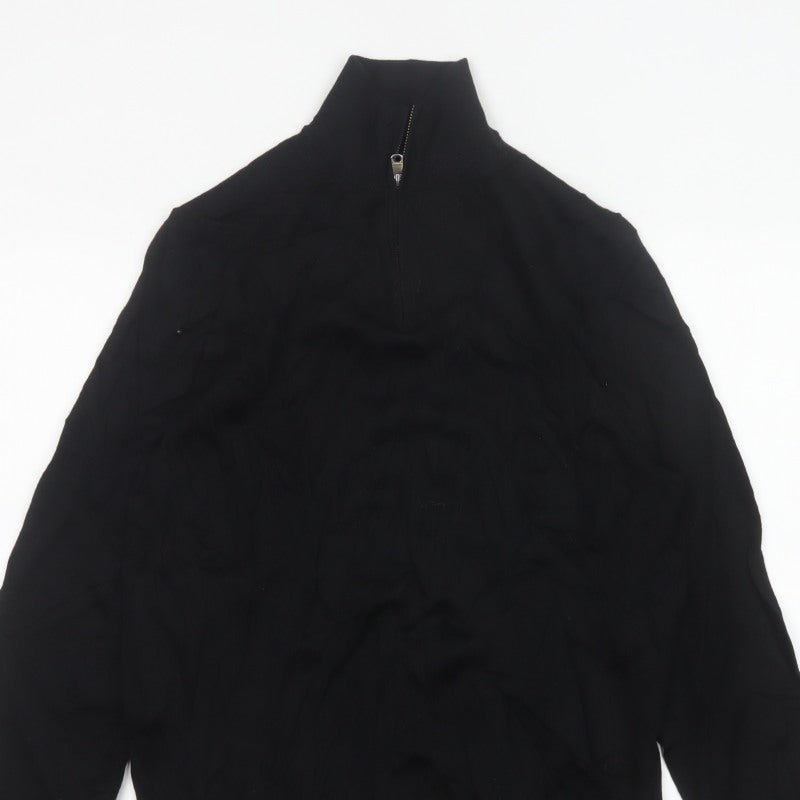 Autograph Men Black M Extra Fine Merino Wool 1/4 Zip High Neck Jumper