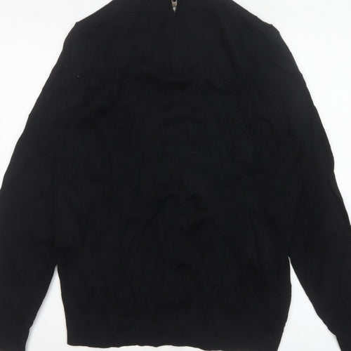 Autograph Men Black M Extra Fine Merino Wool 1/4 Zip High Neck Jumper