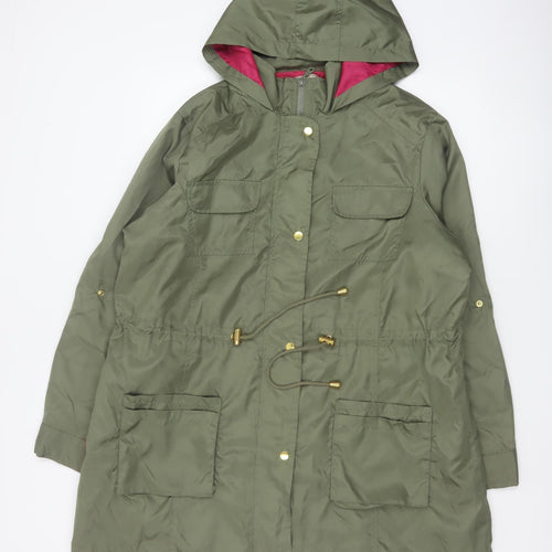 Anthology Women’s Green Hooded Parka Coat UK 14 Long Zip