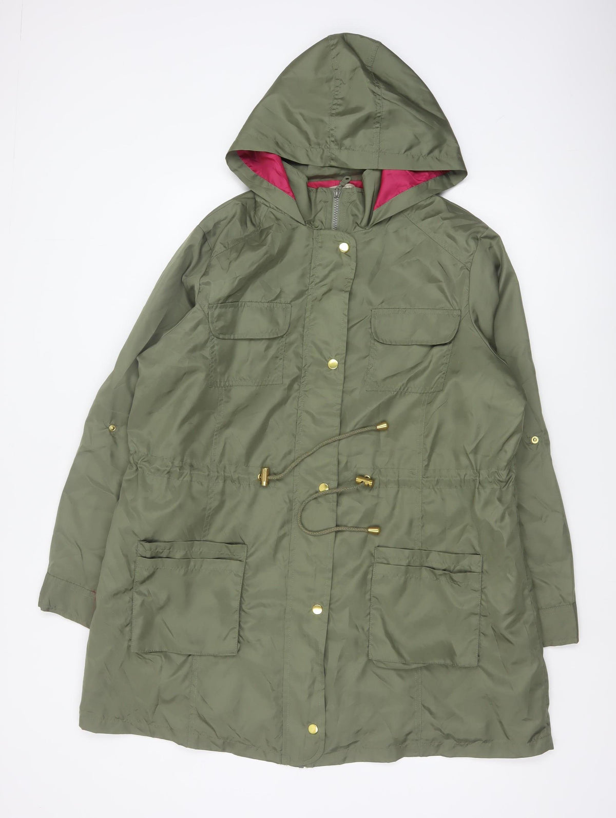 Anthology Women’s Green Hooded Parka Coat UK 14 Long Zip