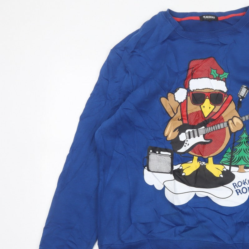 Peacocks Men’s Blue XL Rockin Robin Christmas Graphic Sweatshirt