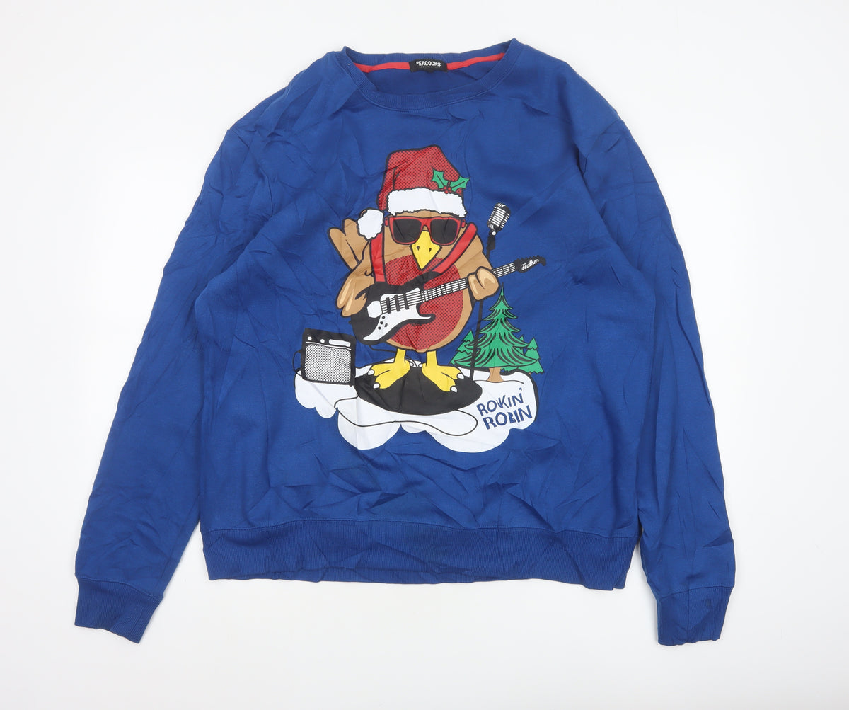 Peacocks Men’s Blue XL Rockin Robin Christmas Graphic Sweatshirt