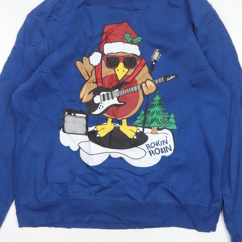 Peacocks Men’s Blue XL Rockin Robin Christmas Graphic Sweatshirt