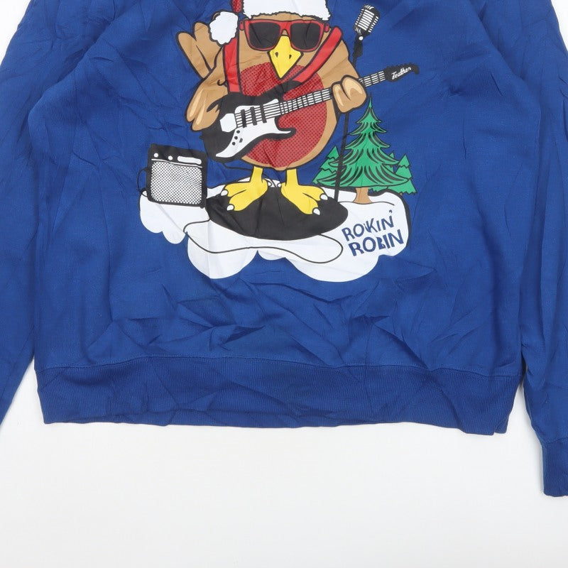 Peacocks Men’s Blue XL Rockin Robin Christmas Graphic Sweatshirt