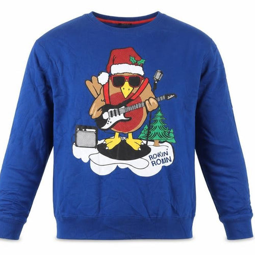 Peacocks Men’s Blue XL Rockin Robin Christmas Graphic Sweatshirt