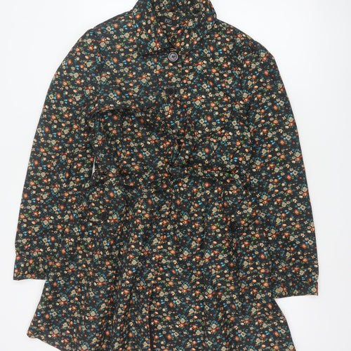 F&F Women’s Black Floral Belted Trench Coat Size 14