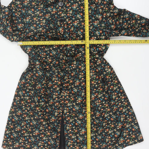 F&F Women’s Black Floral Belted Trench Coat Size 14
